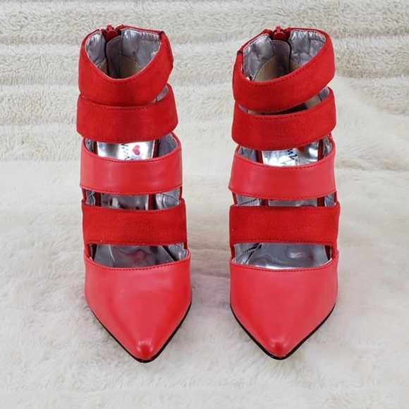 Luchiny Red Sexy Cut Out 4 1/4" Stiletto Heel Ankle Boots - Picture 3 of 6